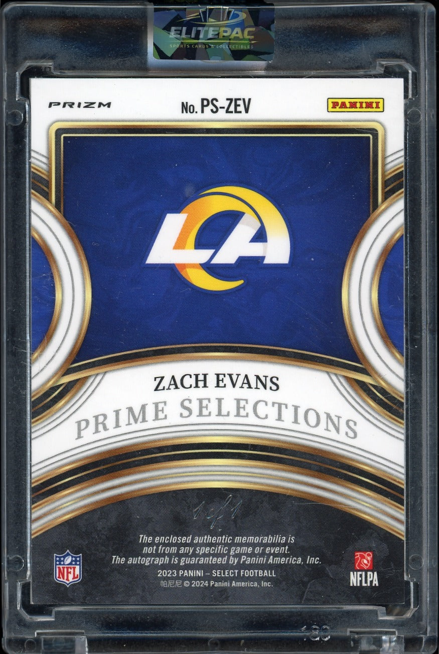 2023 Panini Select  Zach Evans Black Prizm Brand Logo Signatures #/1 Football