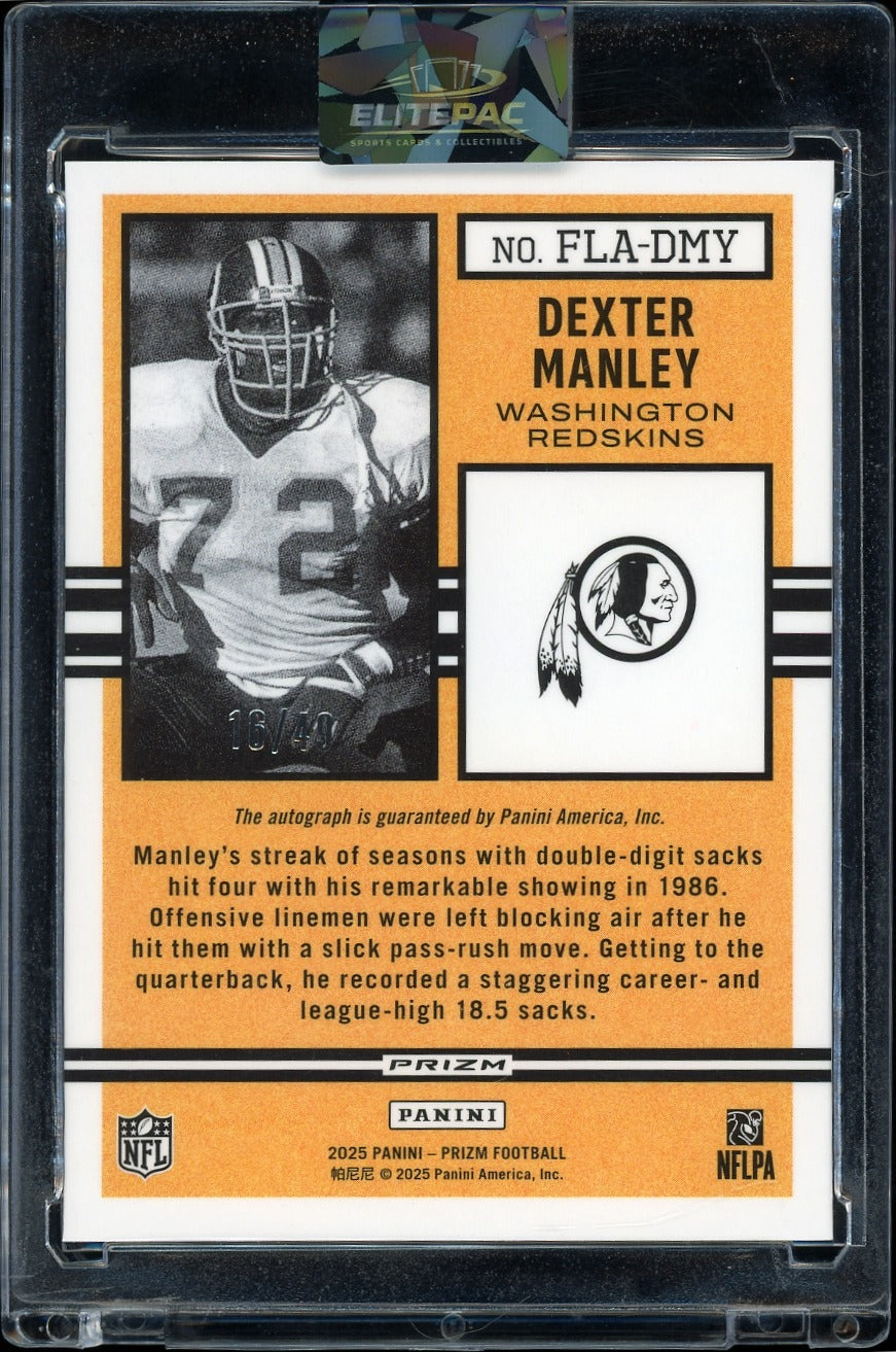 2025 Panini Prizm  Dexter Manley Flashback Autographs Purple Power #/49 Football