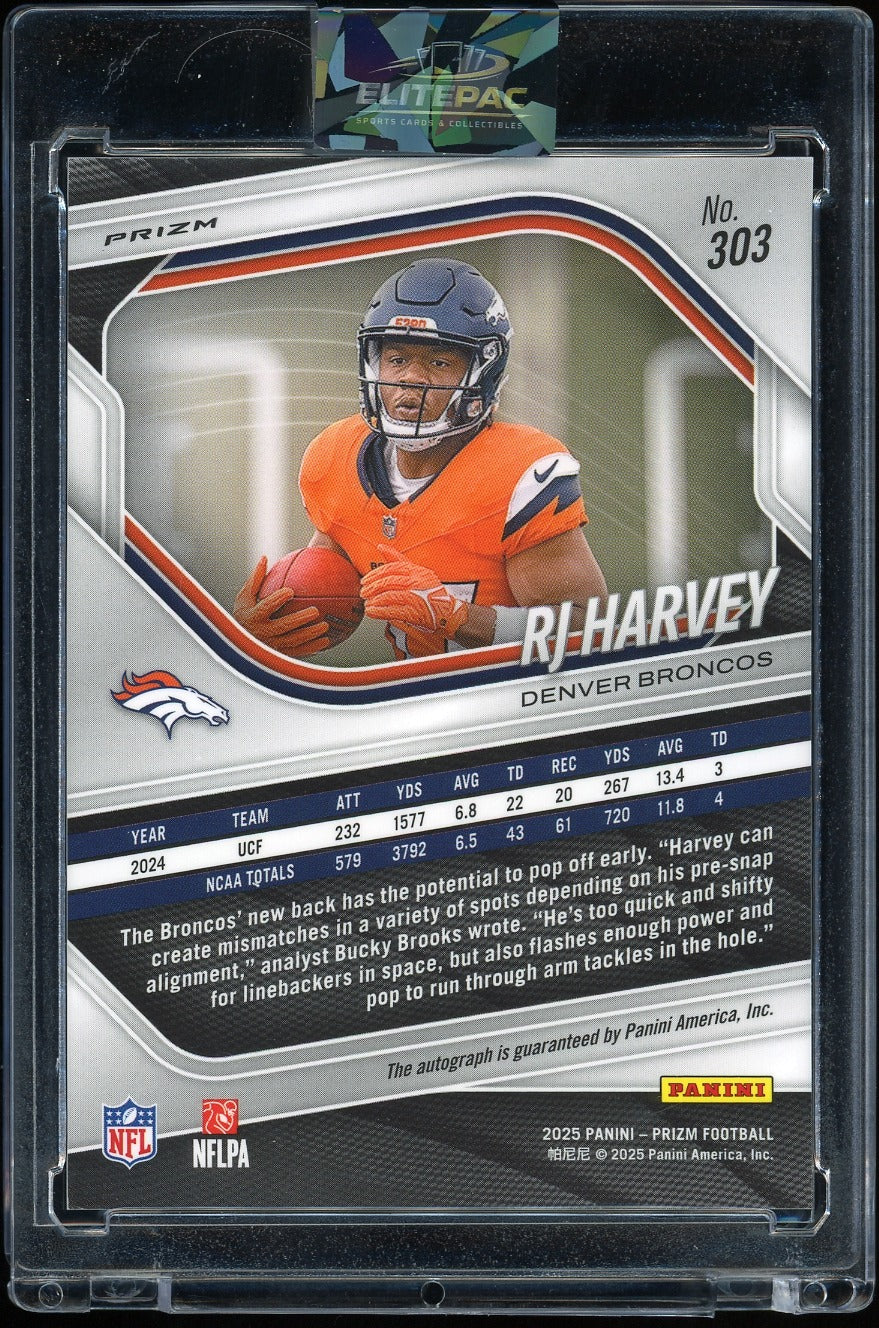 2025 Panini Prizm #303 RJ Harvey Prizm Autographs Silver Football
