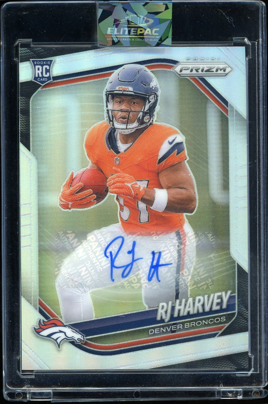 2025 Panini Prizm #303 RJ Harvey Prizm Autographs Silver Football