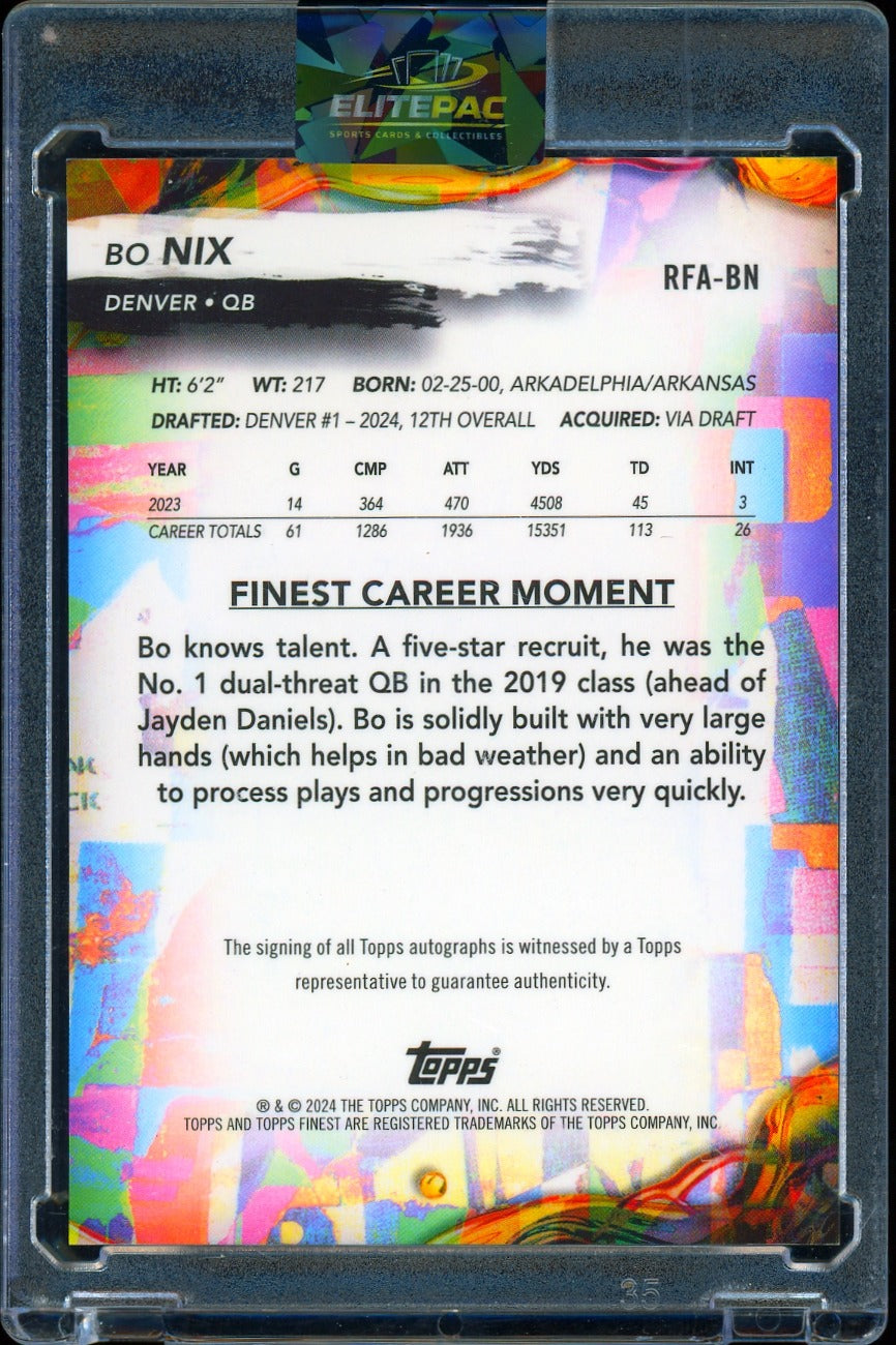 2024 Finest #RFA-BN Bo Nix Rookie Finest Autographs Football