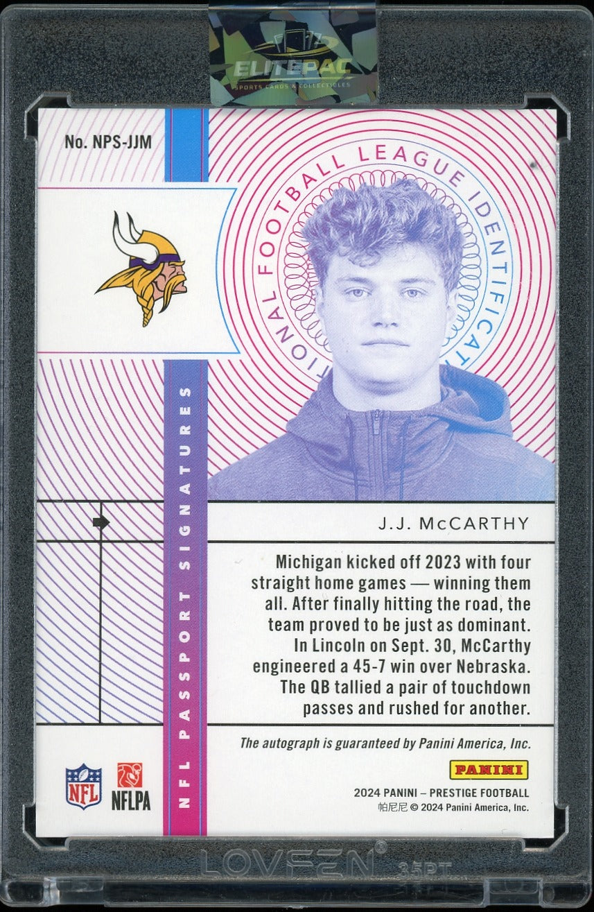 2024 Panini Prestige #NPS-JJM J.J. McCarthy NFL Passport Signatures Football