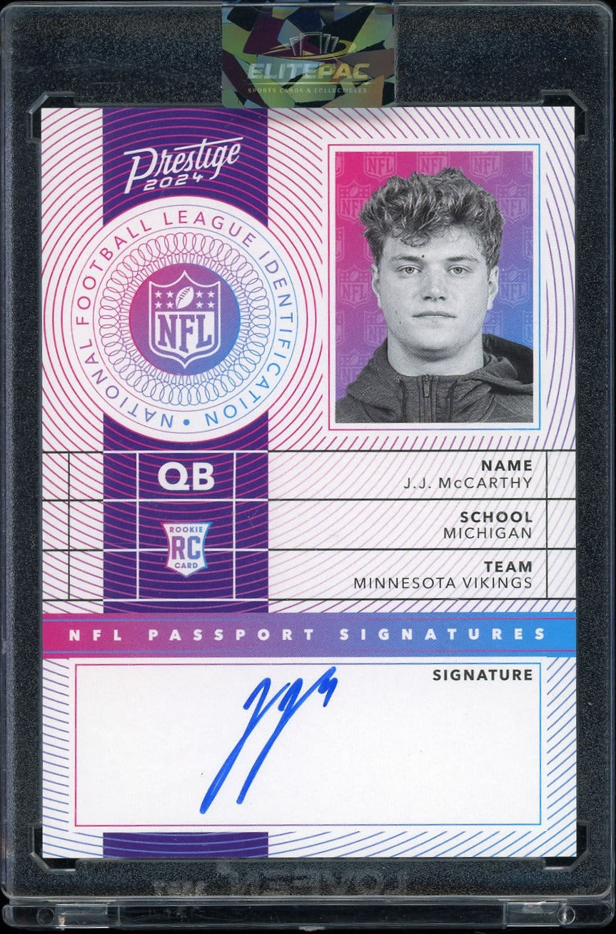 2024 Panini Prestige #NPS-JJM J.J. McCarthy NFL Passport Signatures Football