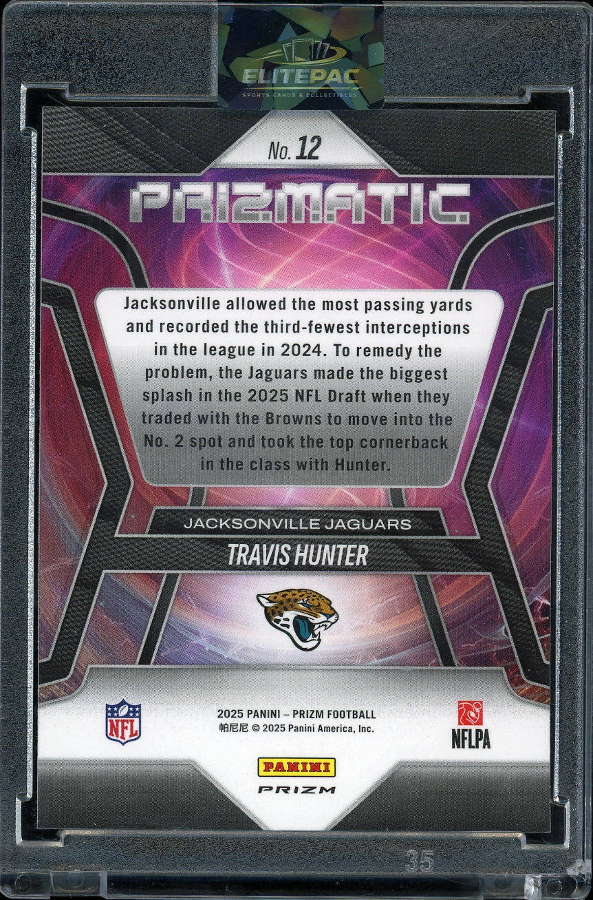 2025 Panini Prizm #12 Travis Hunter Prizmatic Green Wave Football