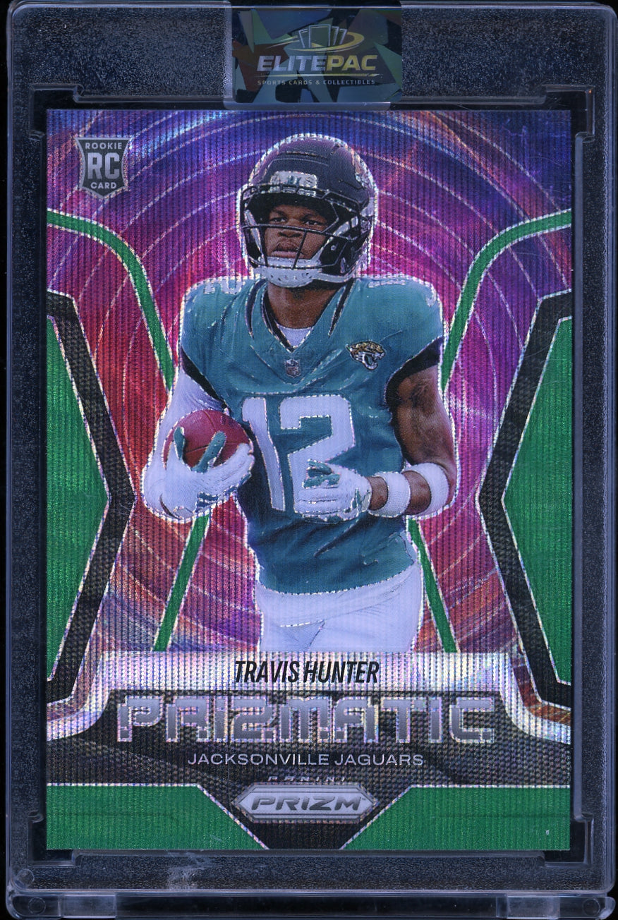 2025 Panini Prizm #12 Travis Hunter Prizmatic Green Wave Football