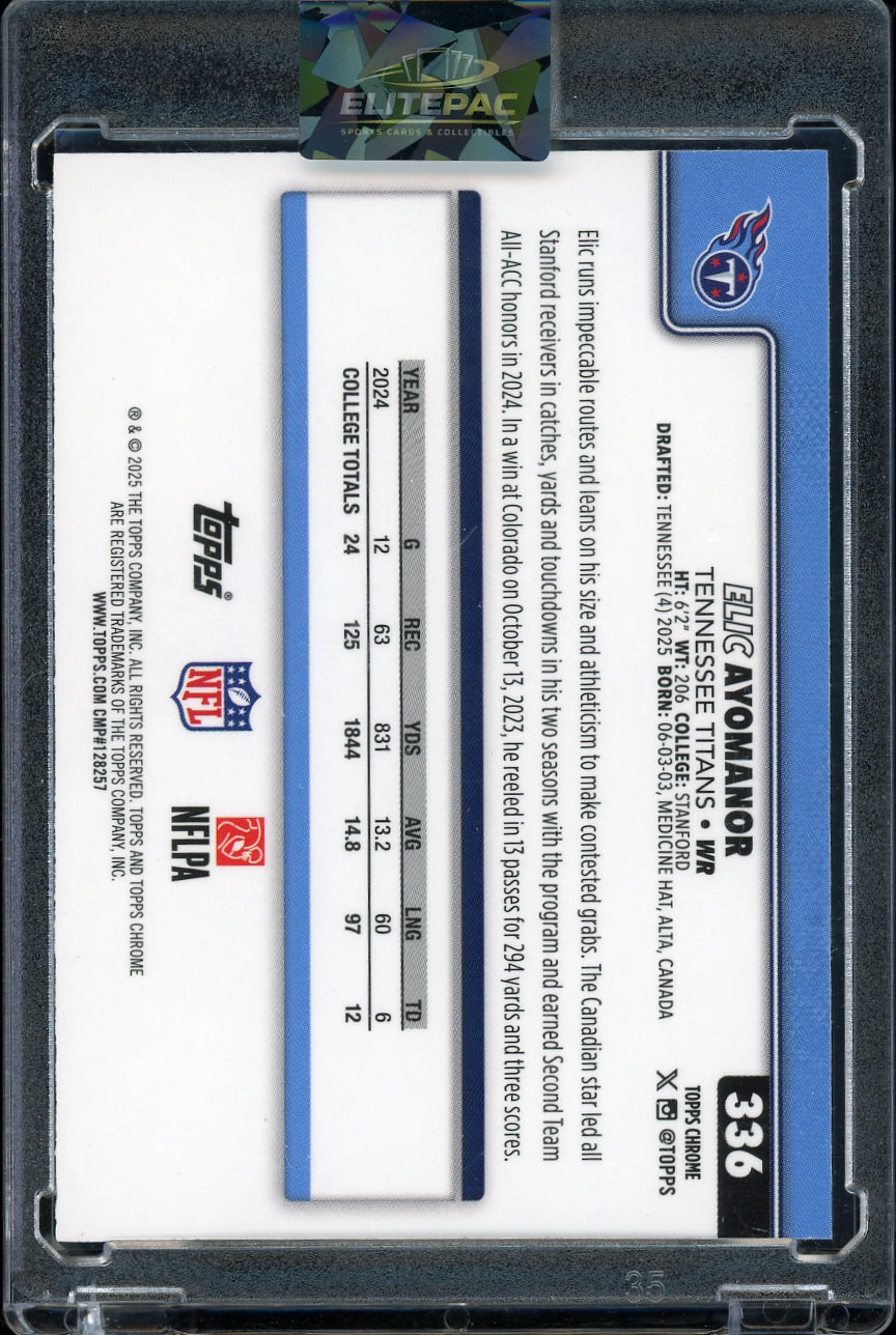 2025 Topps Chrome #336 Elic Ayomanor Aqua Refractor #/199 Football