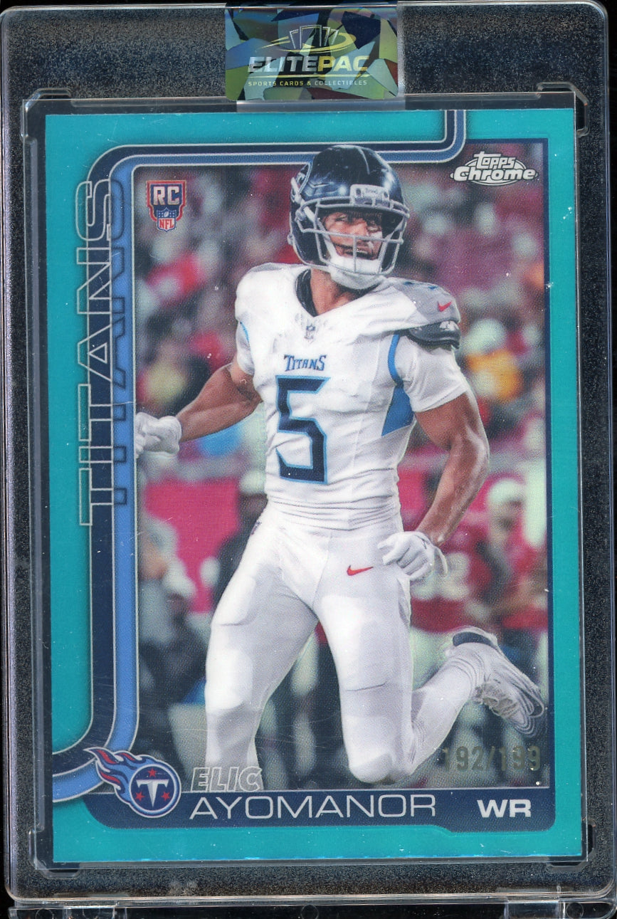 2025 Topps Chrome #336 Elic Ayomanor Aqua Refractor #/199 Football