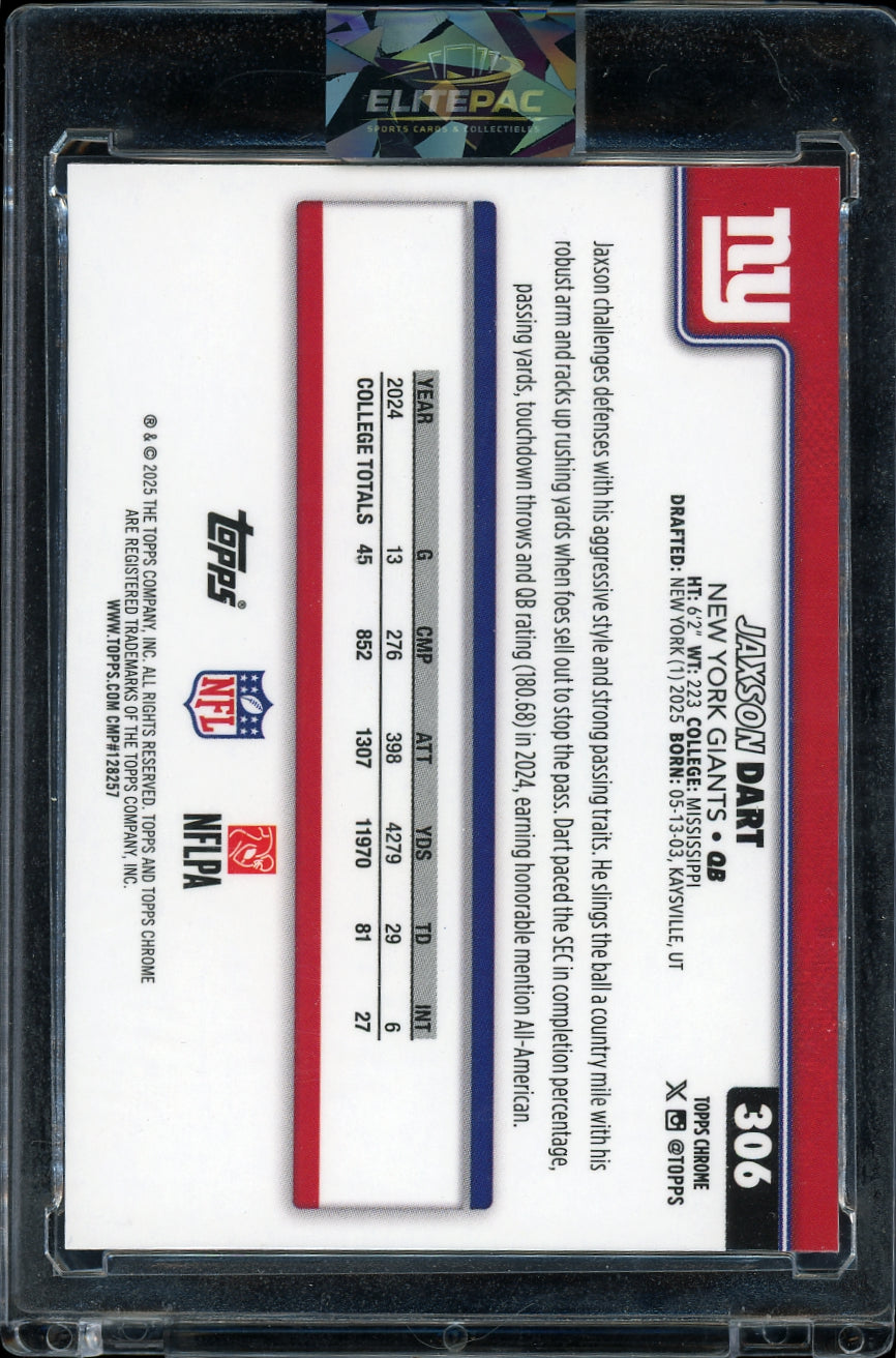 2025 Topps Chrome #306 Jaxson Dart Pink X-Fractor Football