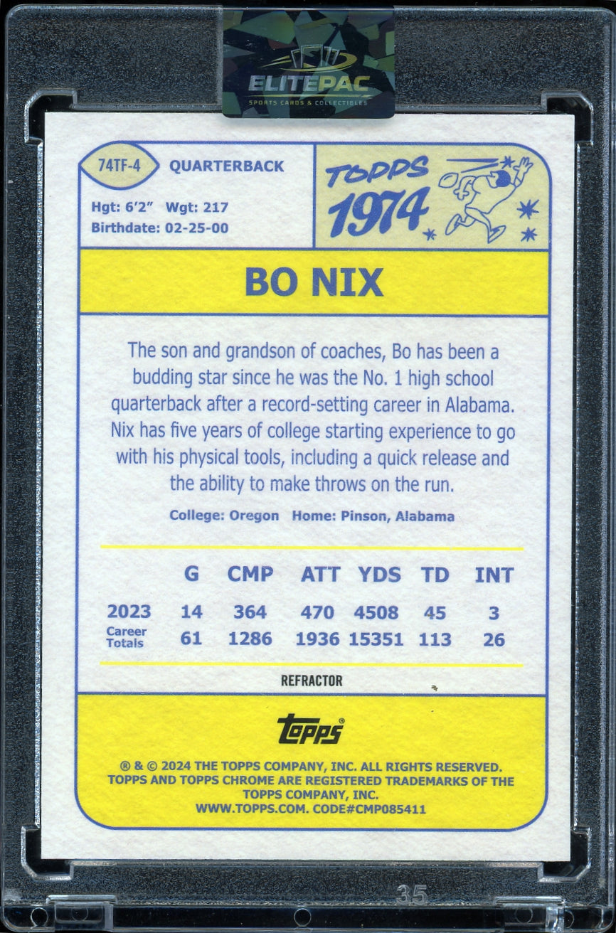 2024 Topps Chrome #74TF-4 Bo Nix 1974 Topps Football