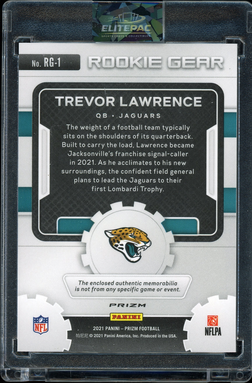 2021 Panini Prizm #RG-1 Trevor Lawrence Rookie Gear Neon Green Pulsar Football