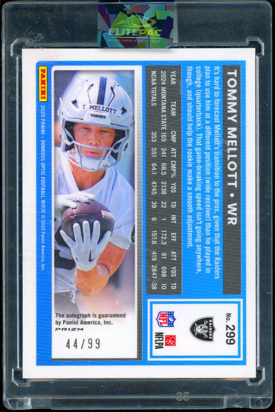 2025 Donruss Optic #299 Tommy Mellott Rated Rookies Autographs Red #/99 Football