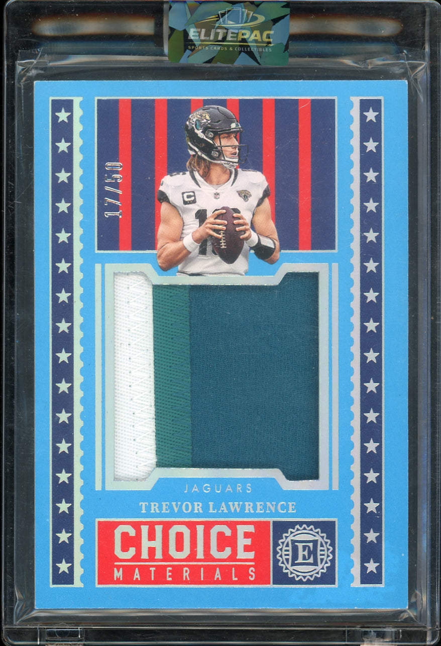 2022 Panini Encased Trevor Lawrence Choice Materials Sapphire #/50 Football