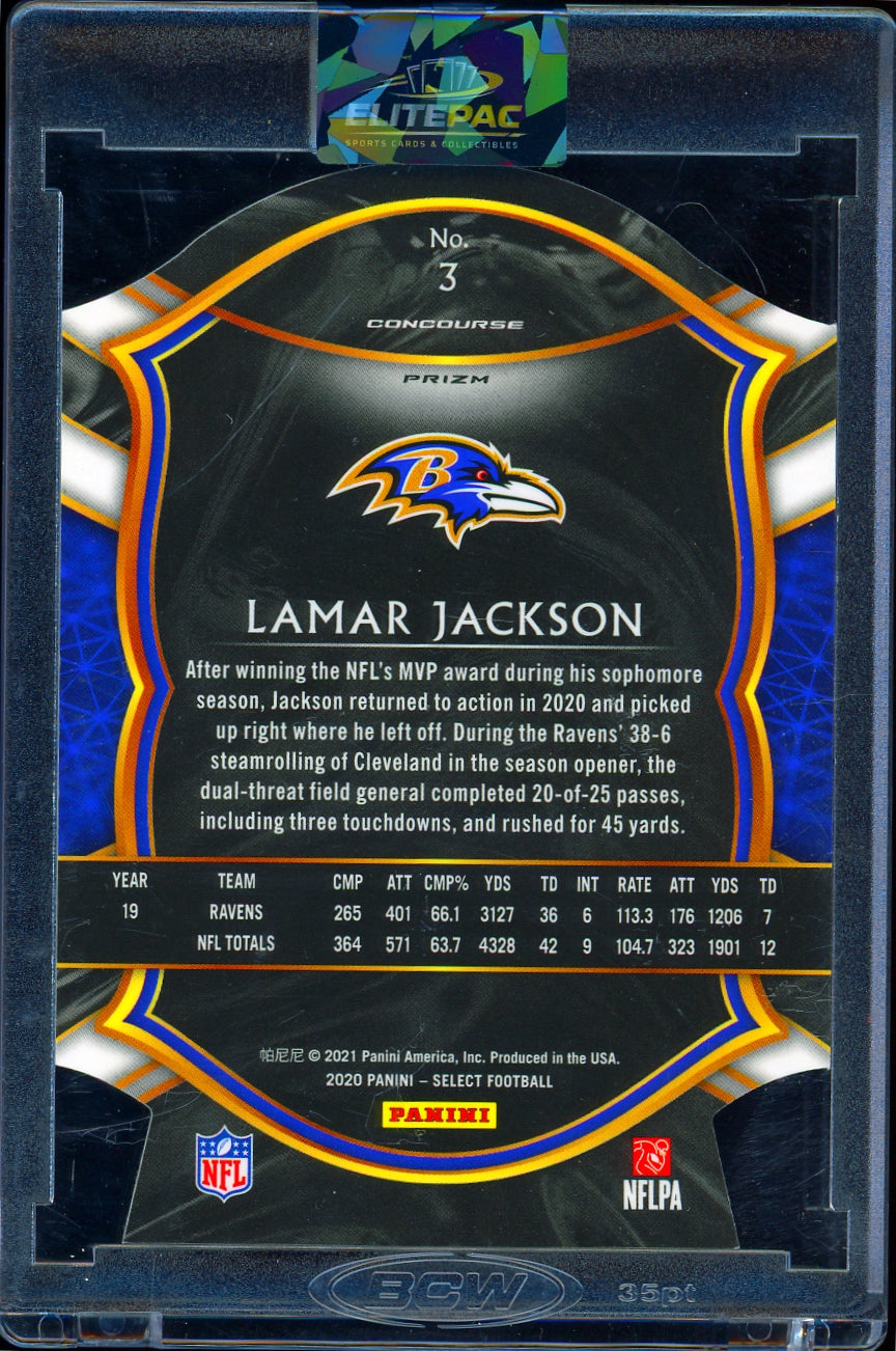 2020 Panini Select #3 Lamar Jackson Zebra Prizm Die Cut Football