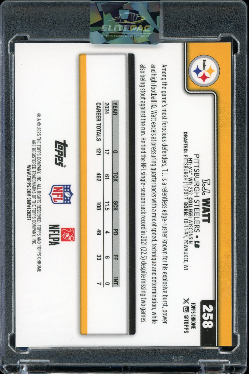 2025 Topps Chrome #258 T.J. Watt White Refractor #/30 Football