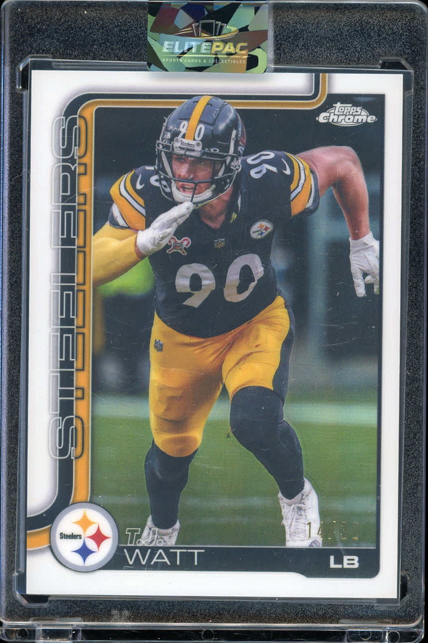 2025 Topps Chrome #258 T.J. Watt White Refractor #/30 Football