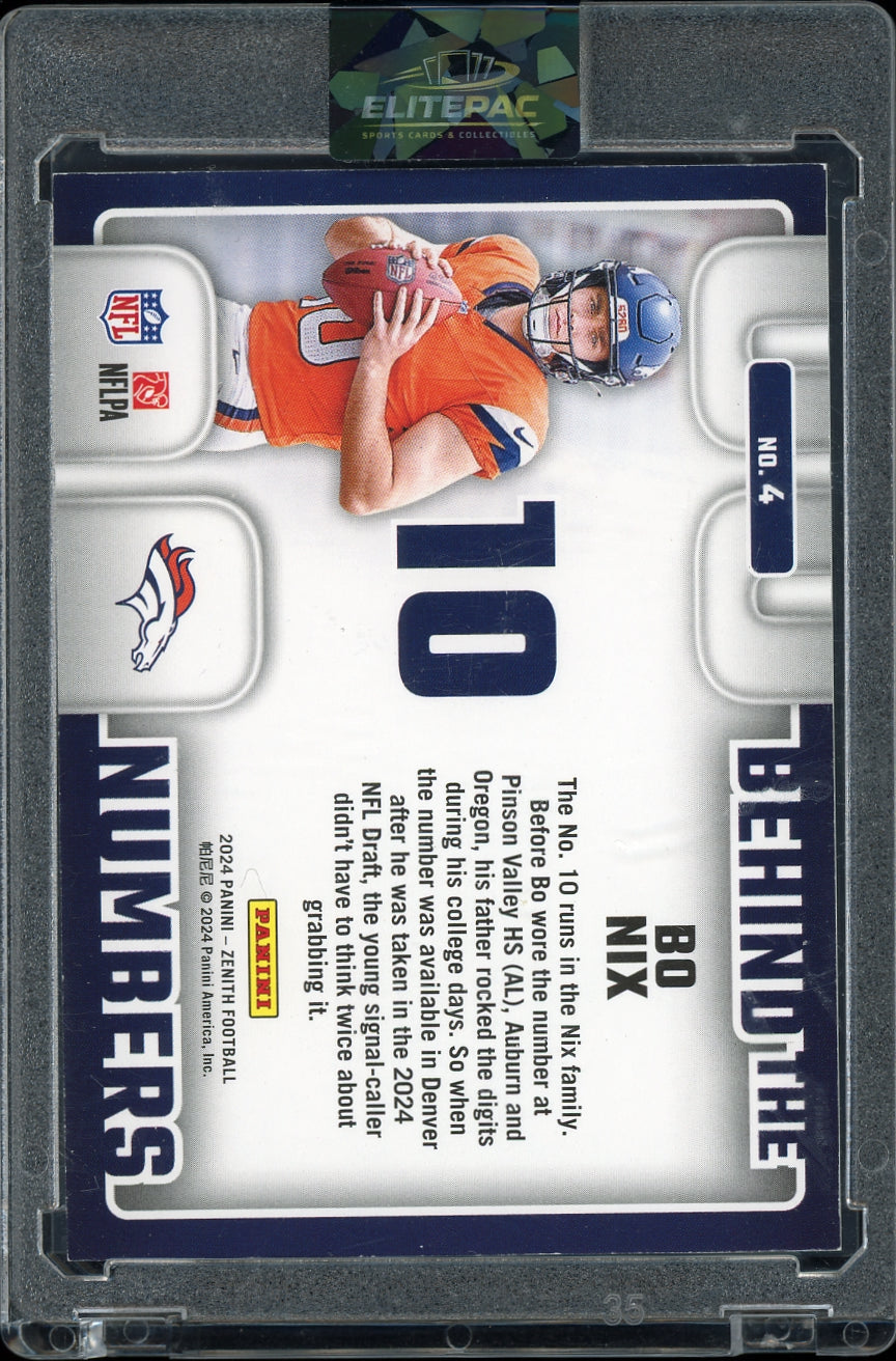2024 Panini Zenith #4 Bo Nix Behind The Numbers Blue #/25 Football