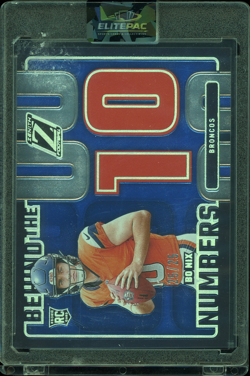 2024 Panini Zenith #4 Bo Nix Behind The Numbers Blue #/25 Football