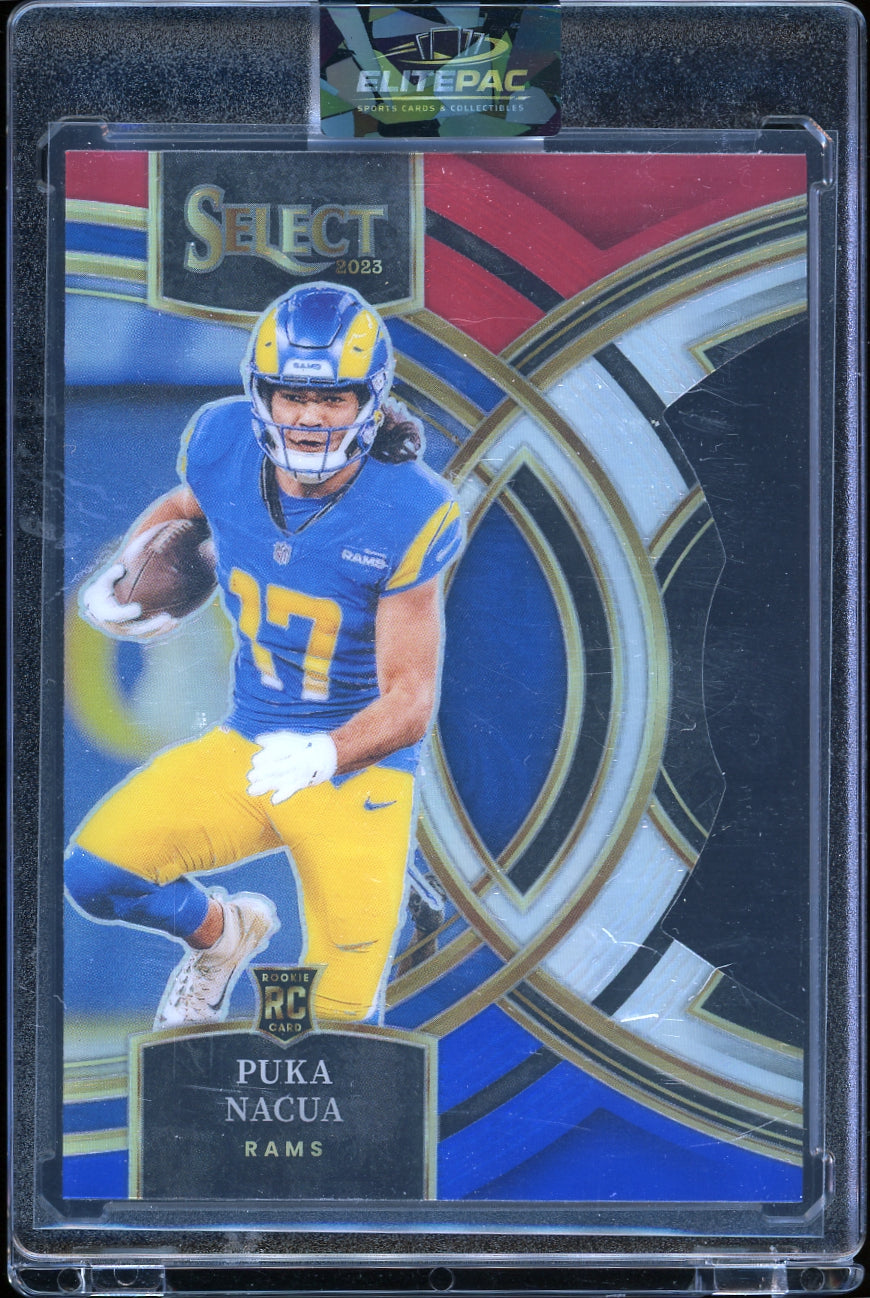 2023 Panini Select #199 Puka Nacua Red and Yellow Prizms Die Cuts Football