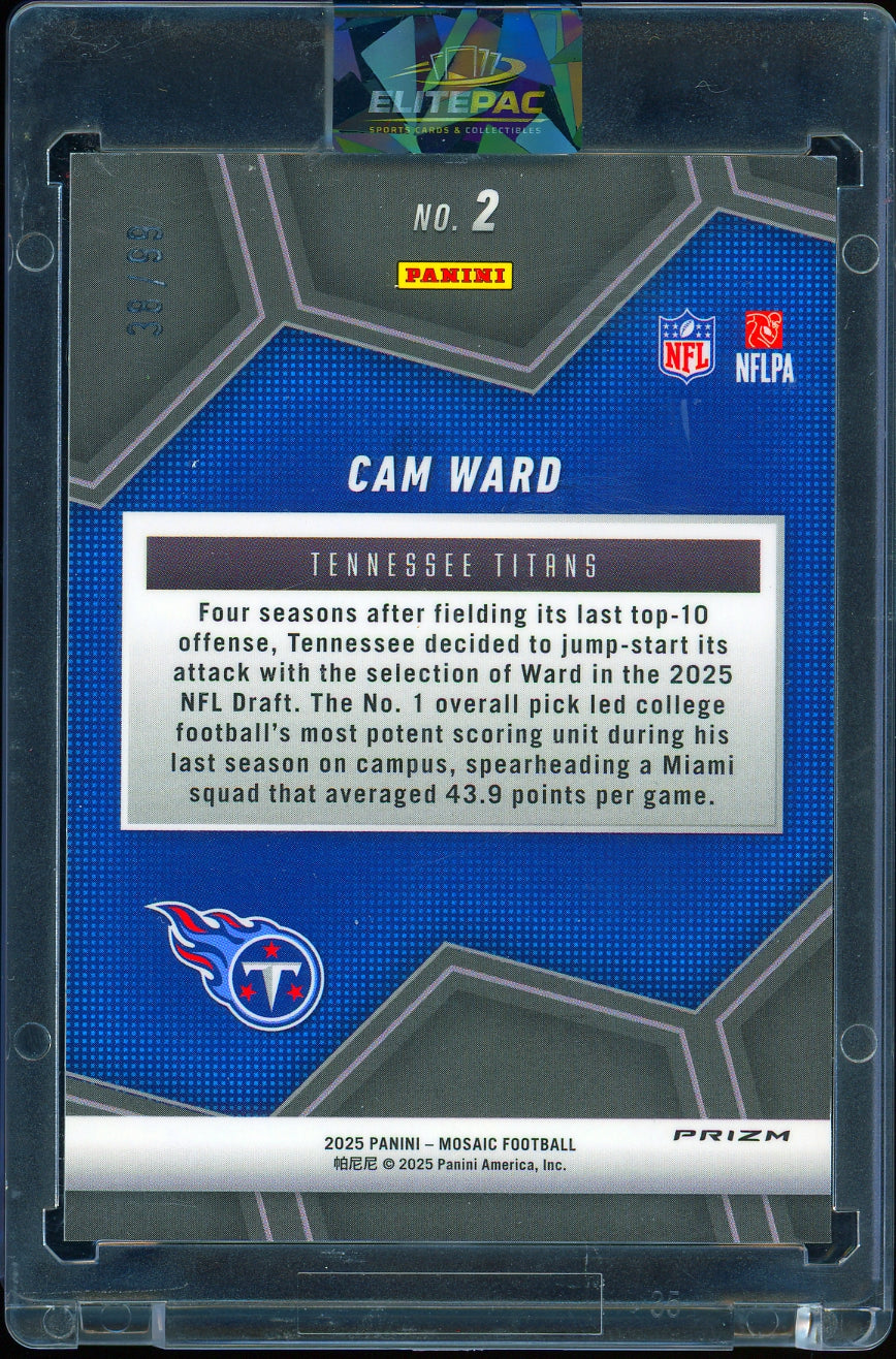 2025 Panini Mosaic #2 Cam Ward Overdrive Mosaic Blue #/99 Football