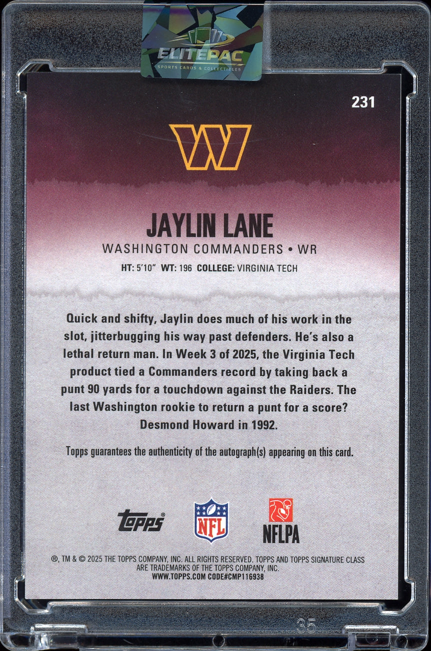 2025 Topps Signature Class #231 Jaylin Lane Chrome Autographs Football