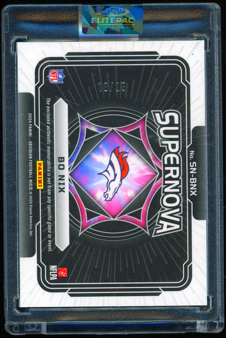 2024 Panini Obsidian #SN-BNX Bo Nix Supernova Swatches Blue #/25 Football