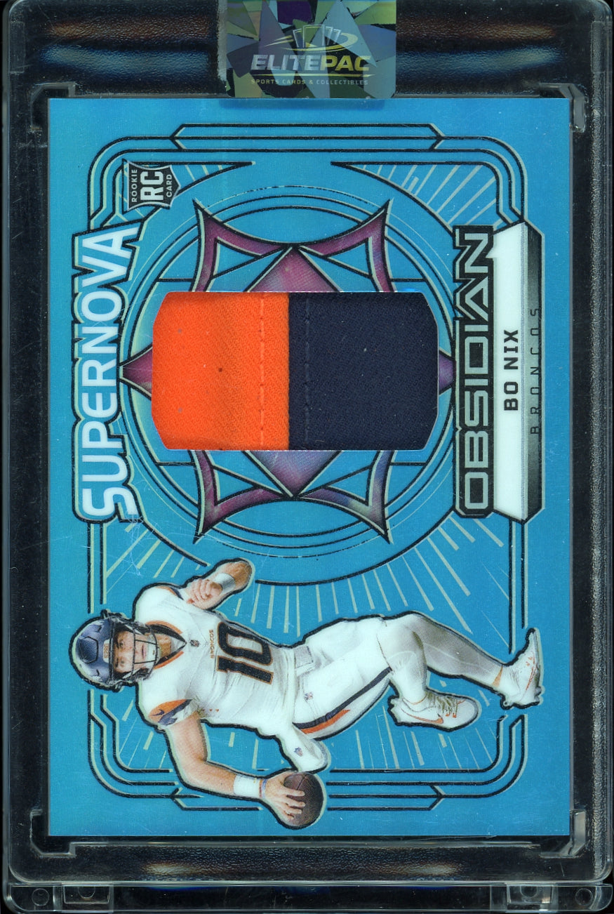 2024 Panini Obsidian #SN-BNX Bo Nix Supernova Swatches Blue #/25 Football