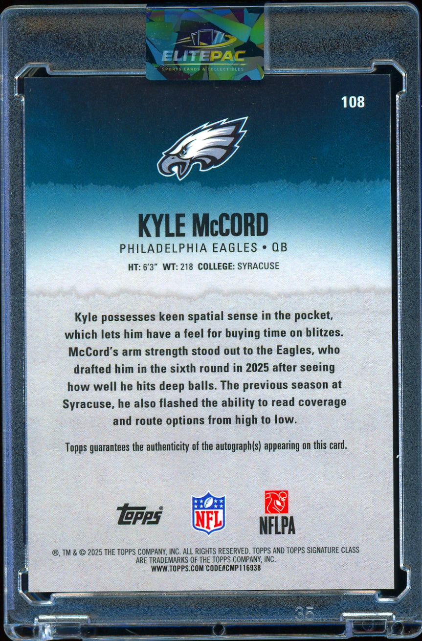 2025 Topps Signature Class #108 Kyle McCord Autographs Orange #/50 Football