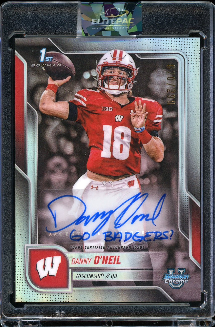 2025 Bowman University Chrome Danny O'Neil Auto Refractor #/299 Football