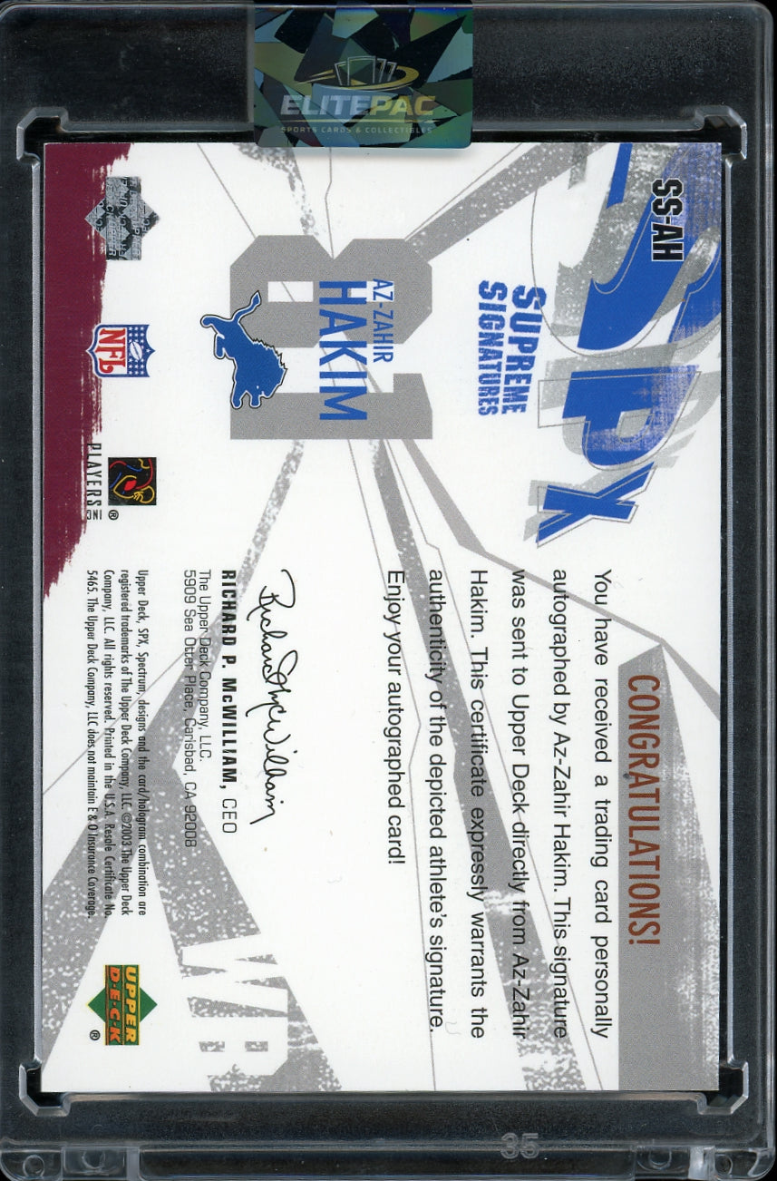 2003 SPx #SS-AH Az-Zahir Hakim Supreme Signatures Football