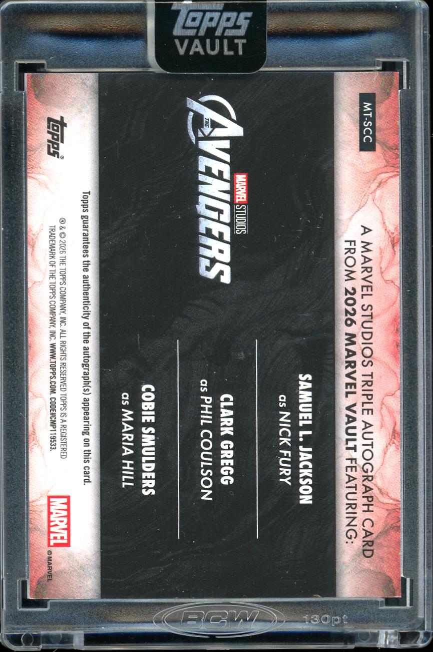 2026 Topps Marvel Vault Triple Auto NIck Fury, phil, Maria  Hill Red 4/5