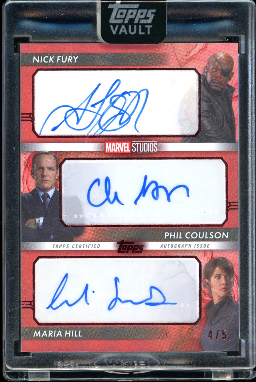 2026 Topps Marvel Vault Triple Auto NIck Fury, phil, Maria  Hill Red 4/5
