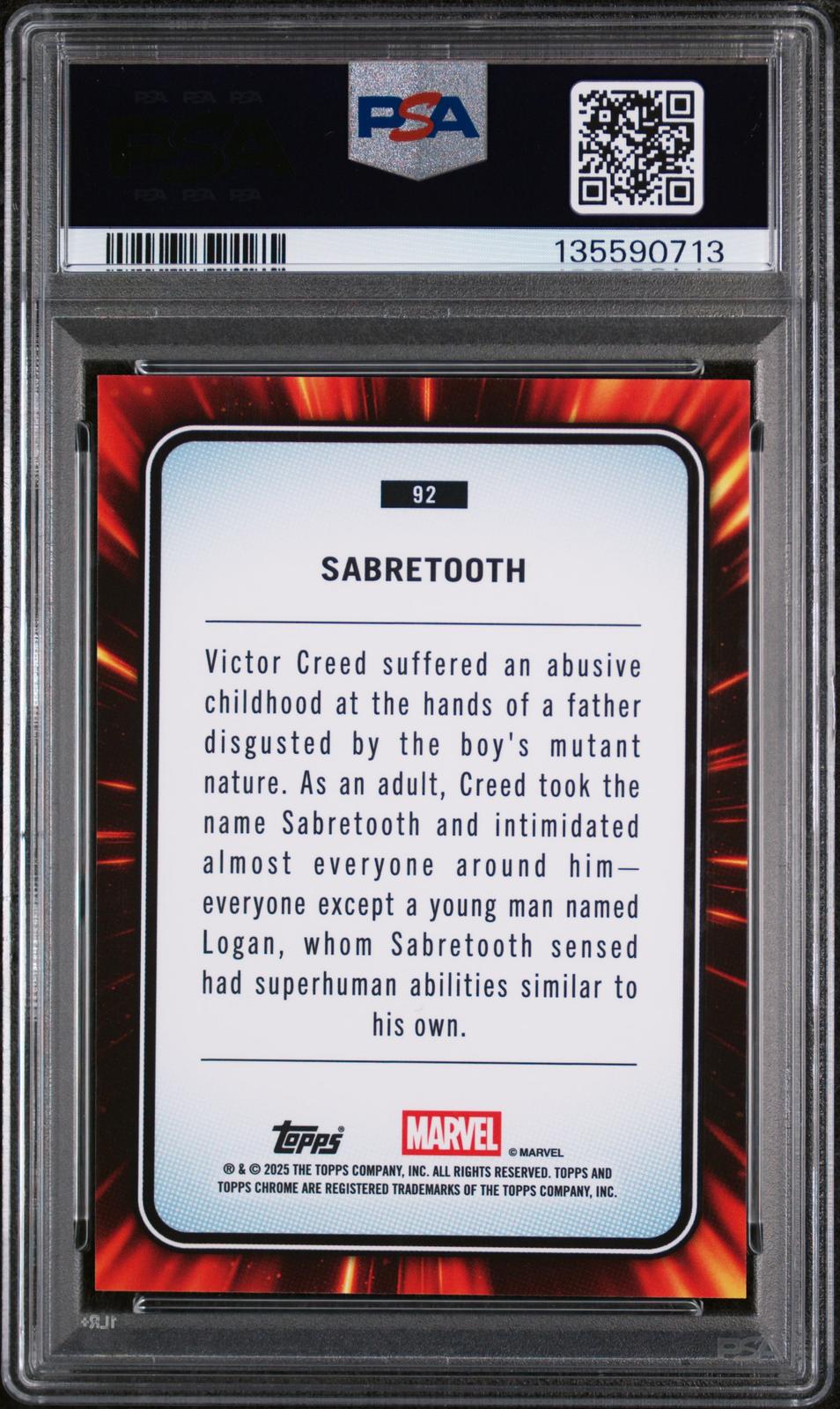 2025 Topps Chrome Marvel Sapphire Edition #92 Sabretooth PSA 9