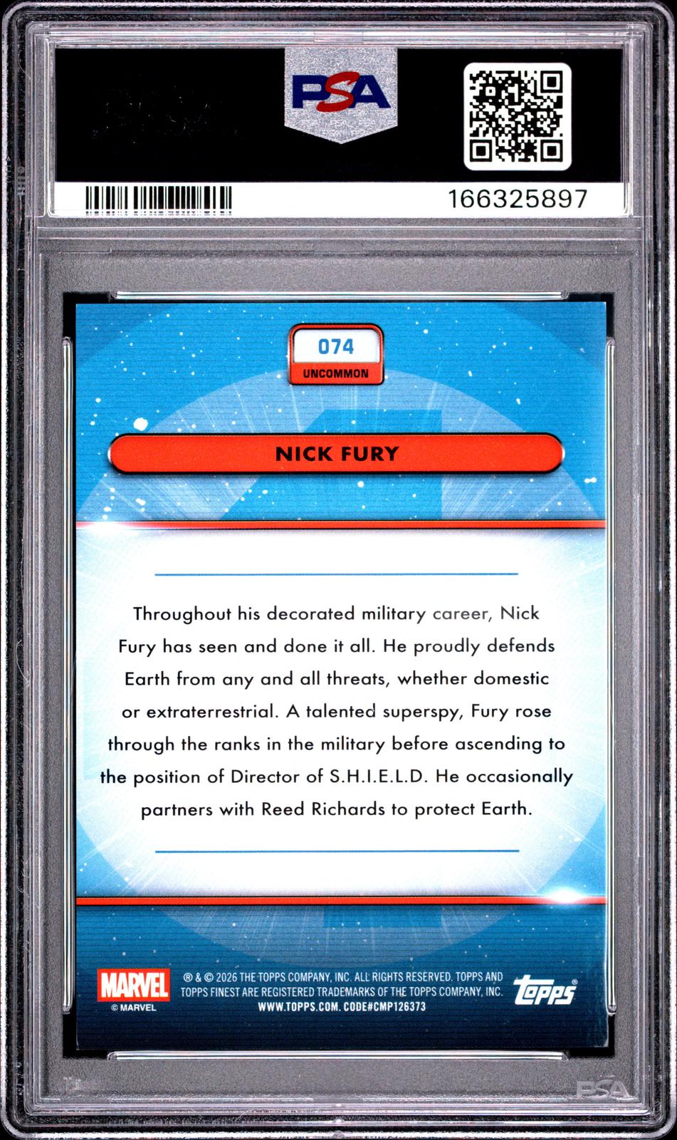 2026 Topps Finest: Fantastic Four Nick Fury Green Refractor PSA 9 32/99