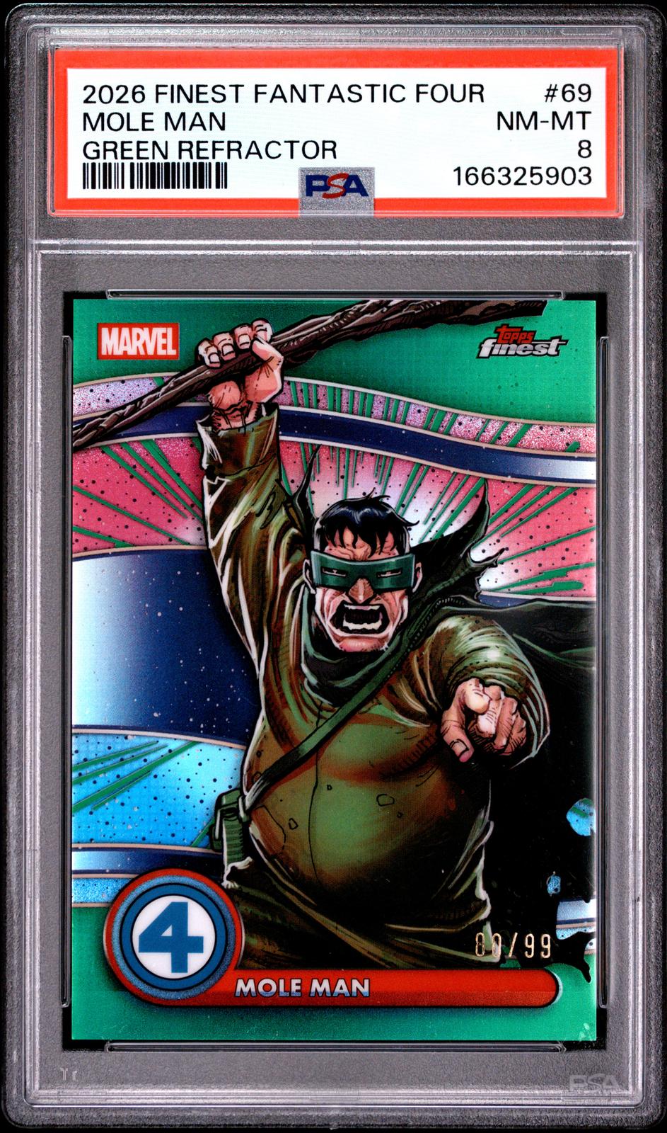 2026 Topps Finest: Fantastic Four #69 Mole Man Green Refractor PSA 8