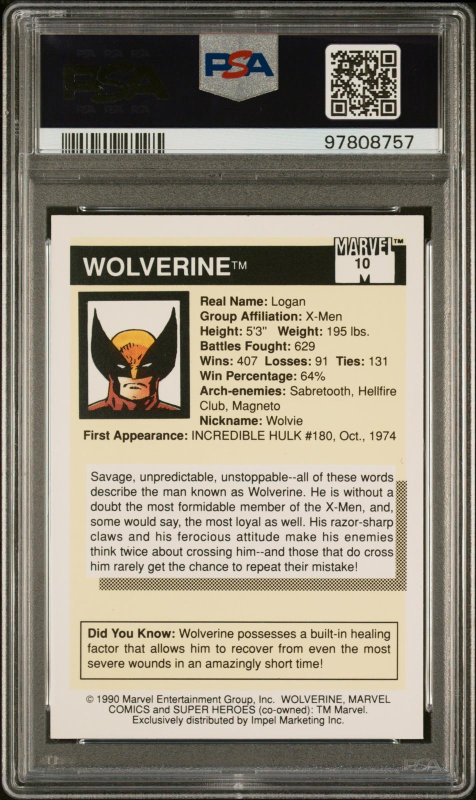 1990 Marvel Universe #10 Wolverine PSA 9