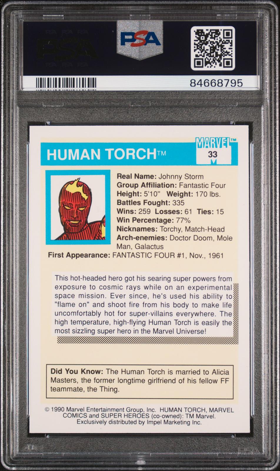 1990 Marvel Universe #33 Human Torch PSA 8