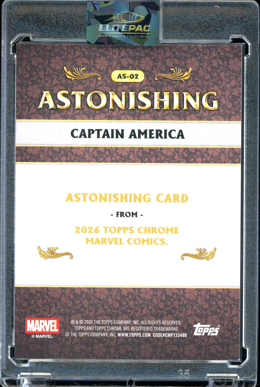 2026 Topps Chrome Marvel #AS-02 Captain America Astonishing Orange Bookend 25/25